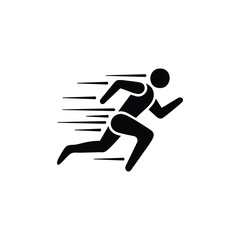 Running Athlete Silhouette Icon Showing Speed and Motion on White Background
