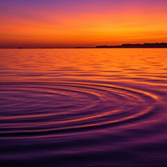 Obraz premium Vibrant orange and purple hues reflecting off the gentle, concentric water ripples at dusk, creating an ethereal, wavy texture ,dusk, yellow, pattern