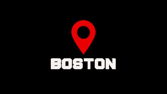 American city boston location reveal, using a prominent red 3d map pointer for dynamic video intros.