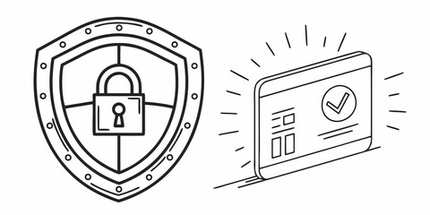 Secure online transaction with shield and padlock for data protection and verified payment method
