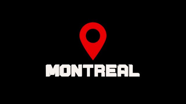 Identifying montreal city, a versatile 3d map pointer graphic for canadian travel and cultural documentaries.