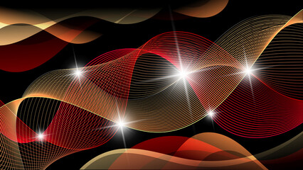 Luxurious art background in dark tones. A futuristic composition of chaotically intertwined lines, wavy stripes, and flowing shapes. A template for your projects. 