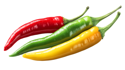 Hot peppers red, yellow, green on a transparent background