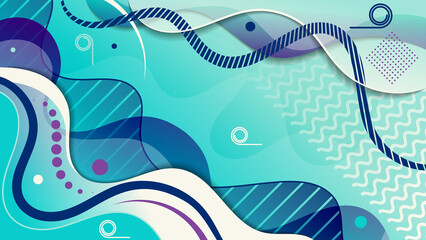 Beautiful art background in marine tones. Abstract composition of overlapping smooth shapes, stripes, and art elements. A template for your projects. 