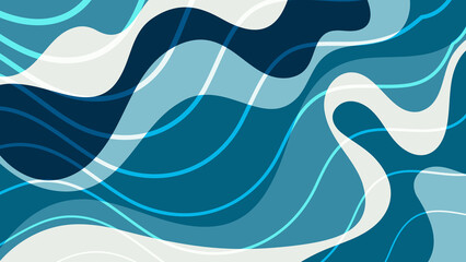 Colorful art background in azure tones. Abstract composition of overlapping smooth shapes, stripes, and art elements. A template for your projects.