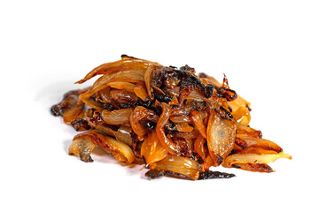 Geröstete Gemüsezwiebeln vor weißem Hintergrund