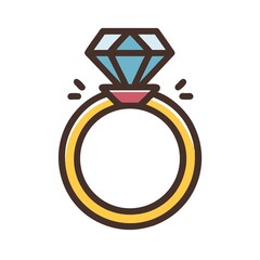 Wedding ring - gold, diamond, transparent background, png