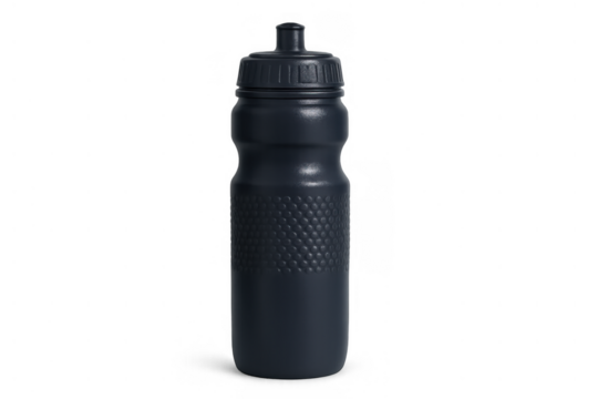 Black cycling water bottle for sports hydration, fitness, and active lifestyle, transparent background