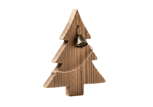 Rustic wooden christmas tree decoration with a small bell, this charming ornament brings a touch of natural warmth to holiday decor
