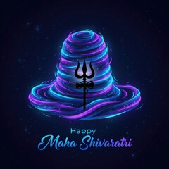Glowing Shiva Lingam with Trident and Cosmic Background hindu deity