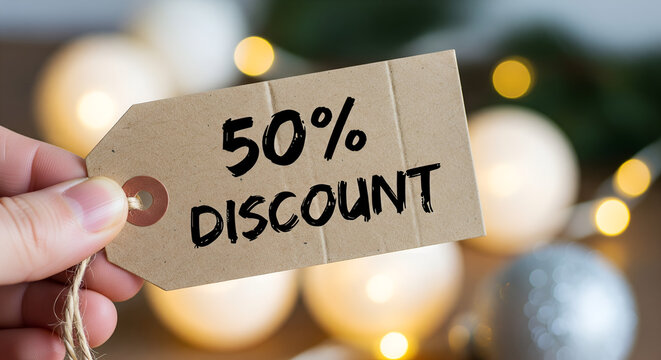 50 Percent Discount Tag with Lights