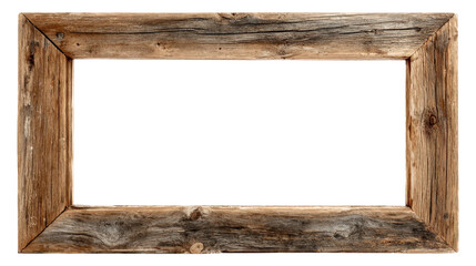 Rustic wood picture frame border isolated on a transparent background