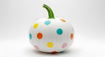 White Pumpkin Decorated With Colorful Polka Dots And Green Stem decoration