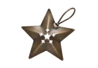 Bronze star christmas ornament, a rustic and charming decoration for the festive season, adding a touch of vintage elegance to any tree isolated on a transparent background