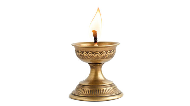 Brass oil lamp with flame isolated on a transparent background - Powered by Adobe