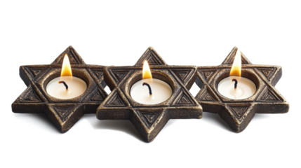 Three Star of David candle holders isolated on a transparent background