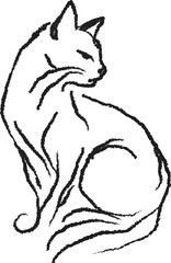 Vector line art of a cat made with brush-style strokes