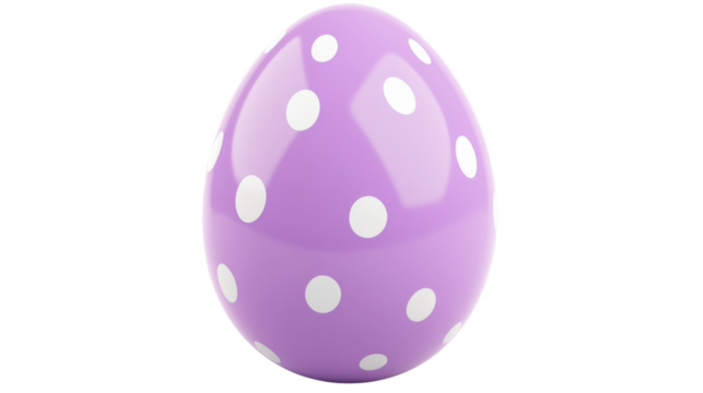 Purple Easter egg with white dots isolated on a transparent background