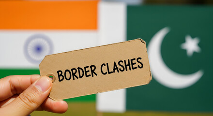 India Pakistan Border Clashes Concept: Flags and Label