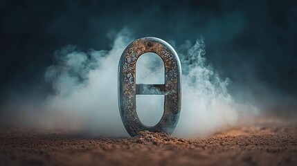 Rusty metal number zero in dramatic lighting