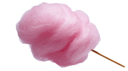 Pink cotton candy on stick isolated on a transparent background