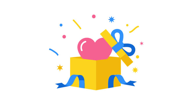 Beautifully Wrapped Gift Box With a Pink Heart and Confetti, Celebrating Love and Surprise