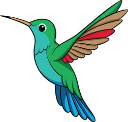 Obraz premium Hummingbird Cartoon Vector featuring a colorful tiny bird in flight, perfect for children’s designs, stickers, posters, greeting cards, educational projects, branding, and creative digital artwork.