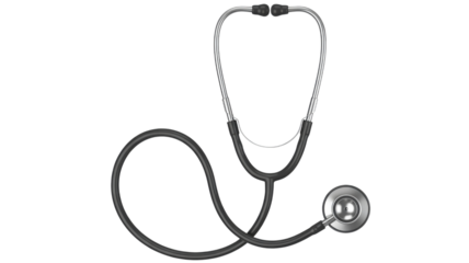 Black stethoscope with silver accents isolated on a transparent background