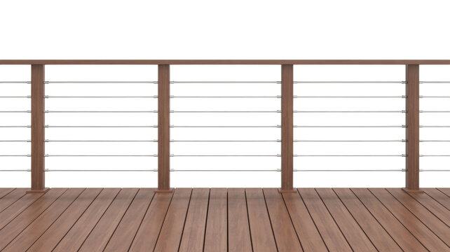 Wooden deck with louvre railing isolated on a transparent background
