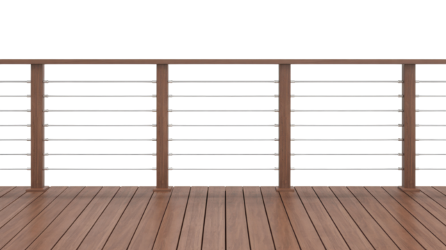 Wooden deck with louvre railing isolated on a transparent background