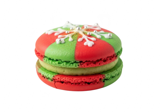 Christmas macaron red and green macaron with snowflake decoration festive dessert for christmas and new year isolated on a transparent background	