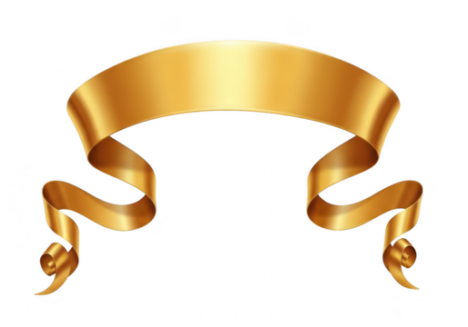 Elegant golden ribbon banner luxury gold banner with curled edges, decorative design element for celebration, invitation, greeting card, or advertising isolated on a transparent background	