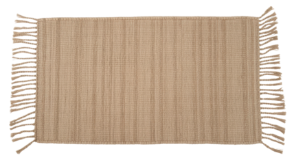 Beige woven rug with fringe isolated on a transparent background