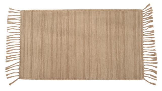 Beige woven rug with fringe isolated on a transparent background