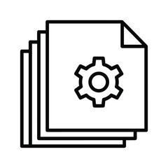 Stack of papers with a gear icon, representing documents, settings, or configuration