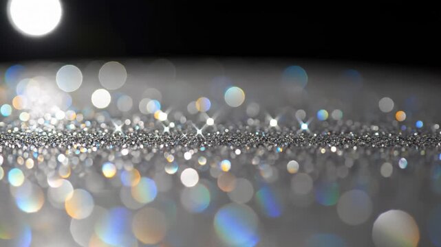 Glitter Surface Shimmering With Silver, White and Rainbow Bokeh