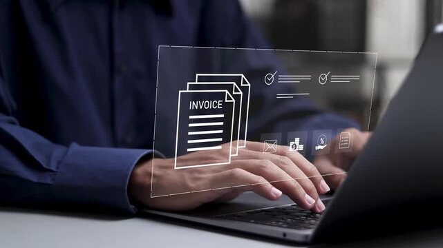 E-Invoice concept, payment tracking, and billing automation. Digital invoice document approval system with checklist for efficient financial management.