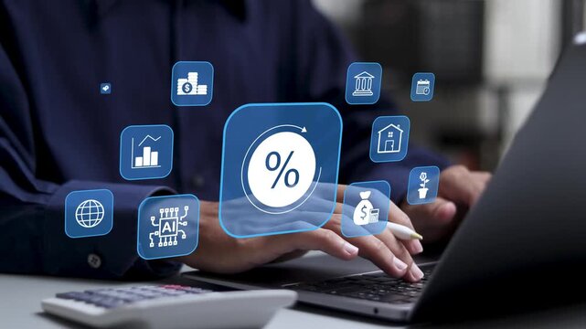 Financial interest rates concept, stocks, mutual funds, investment for retirement. Interest rate and dividend.