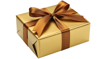 Obraz premium Gold Gift Box With Brown Ribbon isolated on a transparent background