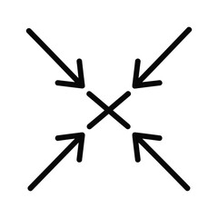Four arrows pointing inwards towards a central point, symbolizing convergence or a meeting point