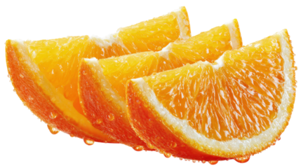 Orange Slices with Water Droplets isolated on a transparent background