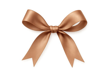 Naklejka premium Bronze satin ribbon bow, tying a neat knot, creating a beautiful and elegant decorative element for gifts and events. Transparent background