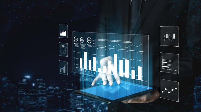 An interface for financial data analysis and stock market reporting. A collection of charts for tracking trends, performance, and investment data. Motif - Powered by Adobe