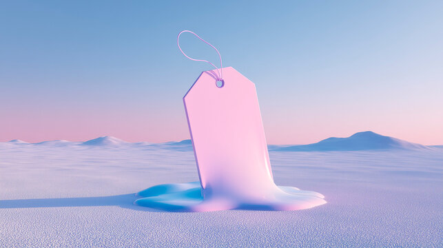 A price tag melting on the snow, symbolizing exorbitant Christmas spending
