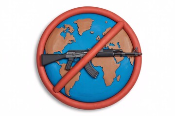 Stop war concept ak rifle on world globe symbol of peace international day
