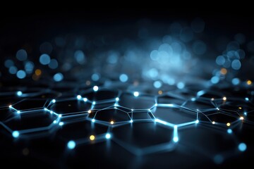 Abstract glowing hexagonal network on a dark futuristic background