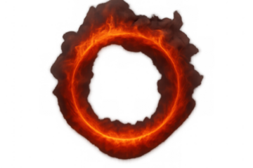 Burning fiery ring creating a magic power portal with red glowing swirling flames and dark smoke on transparent background