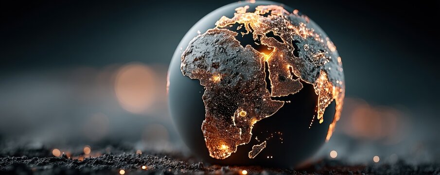 Digital visualization of a globe with glowing global network connections