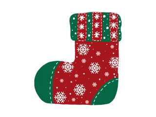 Festive christmas stocking with snowflakes on transparent background