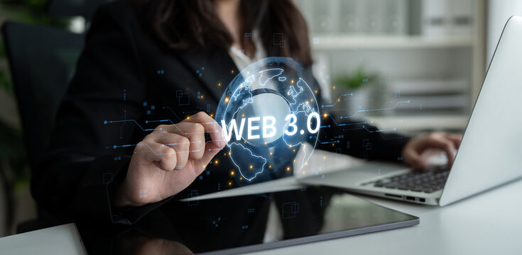 Concept of Web 3.0, the next generation of the internet. This technology represents a decentralized global network built on blockchain, enabling new digital experiences. Fermion